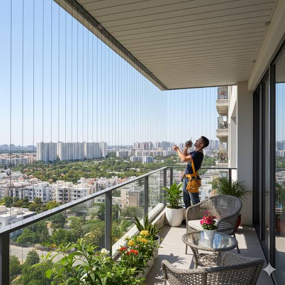 Invisible grill installation on balcony