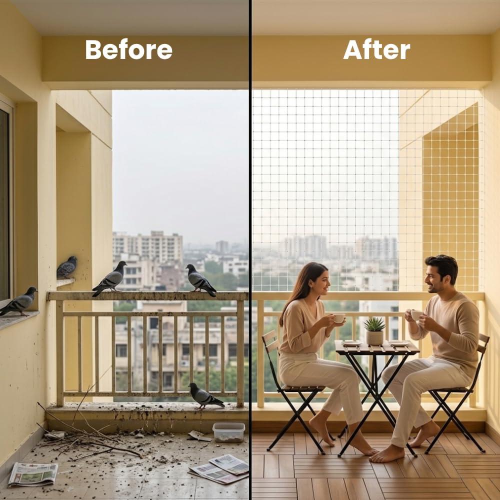 Before and after pigeon protection balcony result