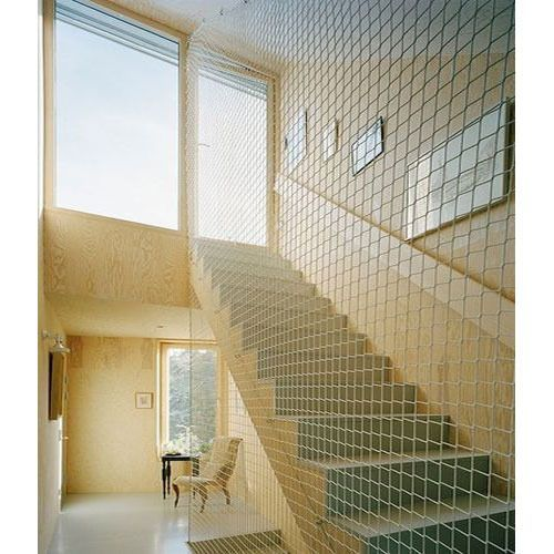 Staircase fully protected with safety netting